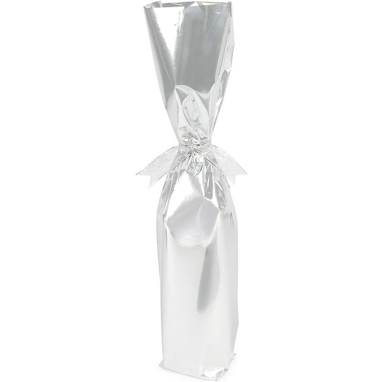 Silver Foil Wine Bottle Gift Bags, Metallic Wraps (6.25 x 17.5 in, 100  Pack) 