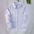 thumbnail image 2 of XIMIN Boys Long Sleeve Oxford Dress Shirt Casual Button Down Striped Top with Lapel Collar Kids Formal Blouse, 2 of 5