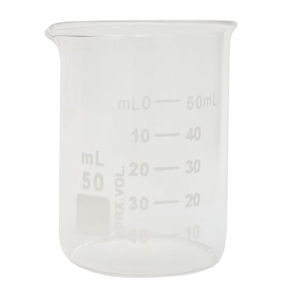 Beaker, Griffin Style, 50ml Capacity, Borosilicate Glass, Graduated.