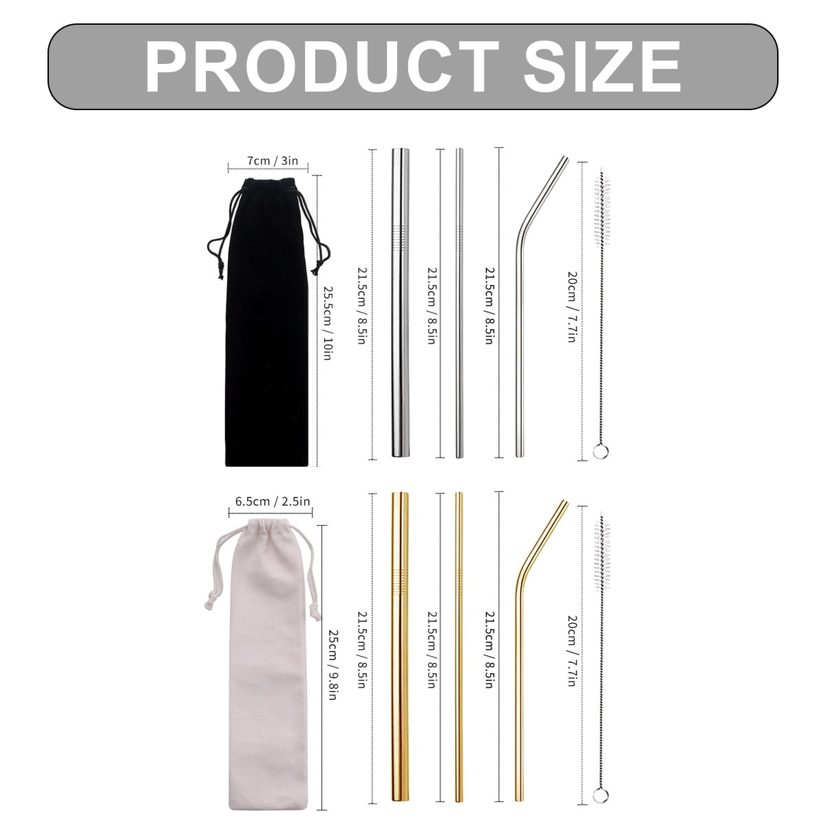 Pailles Réutilisables Avec 2 Brosses De Nettoyage Contient 2