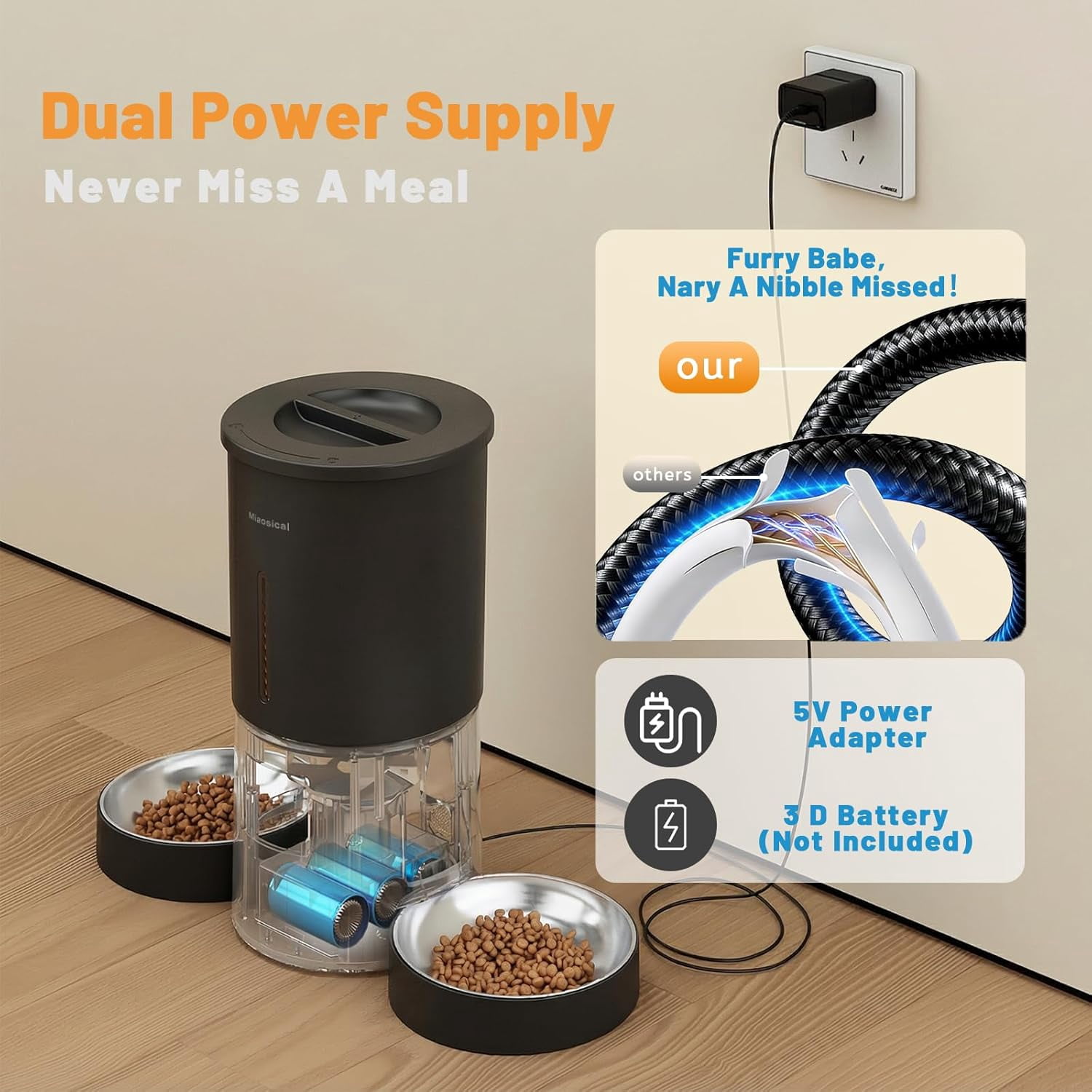 Automatic Cat Feeder 2 Cats,2.4G WiFi Timed Auto Cat Food Dispenser with Dual Bowls,4.2L Smart App Control,Equal Portion Feeding for Multiple Cats (Black, 4.2L WiFi Dual Bowl)