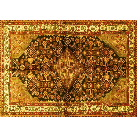 Ahgly Company Machine Washable Indoor Rectangle Persian Yellow Traditional Area Rugs, 2' x 4'