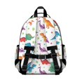 thumbnail image 3 of White Cartoon Dinosaurs Stars Pattern Cute School Backpack Bag for School with Padded Back and Adjustable Shoulder Straps 15.25"x11.5"x5.25", 3 of 5