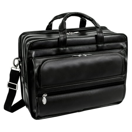 McKlein ELSTON, Checkpoint-Friendly Double Compartment Laptop Briefcase, Top Grain Cowhide Leather, Black