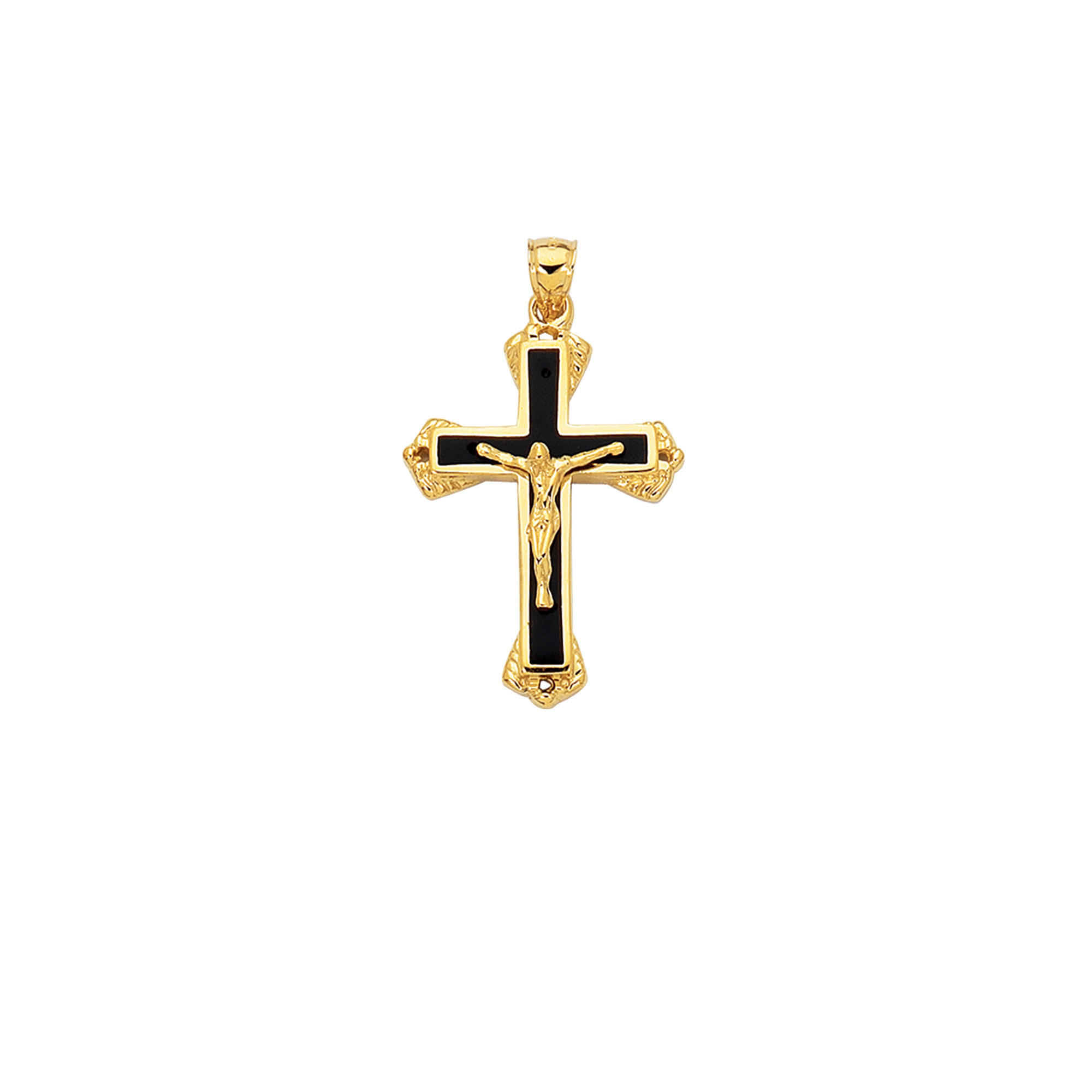 Men's 14k Yellow Gold Black Enamel 