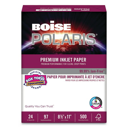 Boise POLARIS Premium Inkjet Paper, 97 Bright, 24lb, 8 1/2 x 11, White