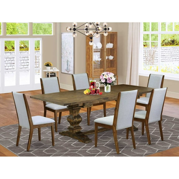 East West Furniture Lassale 7-piece Wood Dining Table and Chairs in Brown