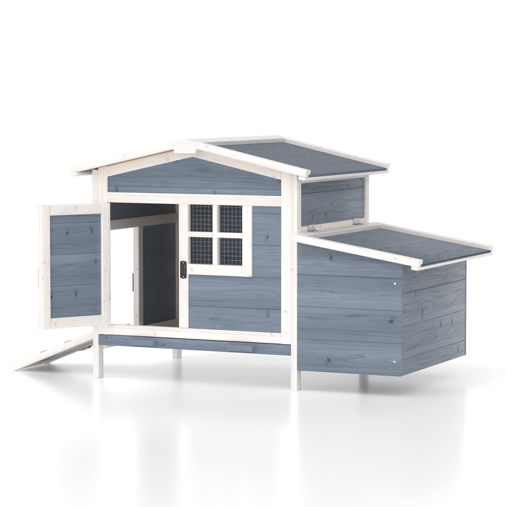 Outdoor Chicken Coop Rabbit Hutch Wooden Hen House w/ Nesting Box & Tray Poultry Cage for Outdoor Indoor