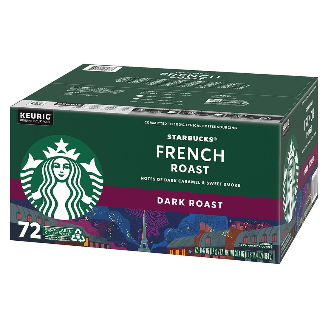 Starbucks French Roast Dark Roast K-Cup Pods for Keurig Brewers, 1 box (72 pods)