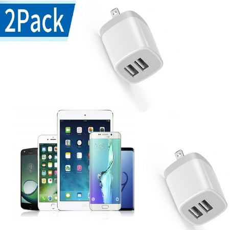 Dual S5 Wall Adapter USB Charging Box, Charger Adapter,Wall Charger 2 Pack 3.1A Dual Port Fast Charge Plug Cube Base Replacement for iPhone X/8/7/6S/6S Plus/6, Samsung Galaxy S7/S6/S5 Edge, LG, HTC, Huawei, Moto, Kindle ()