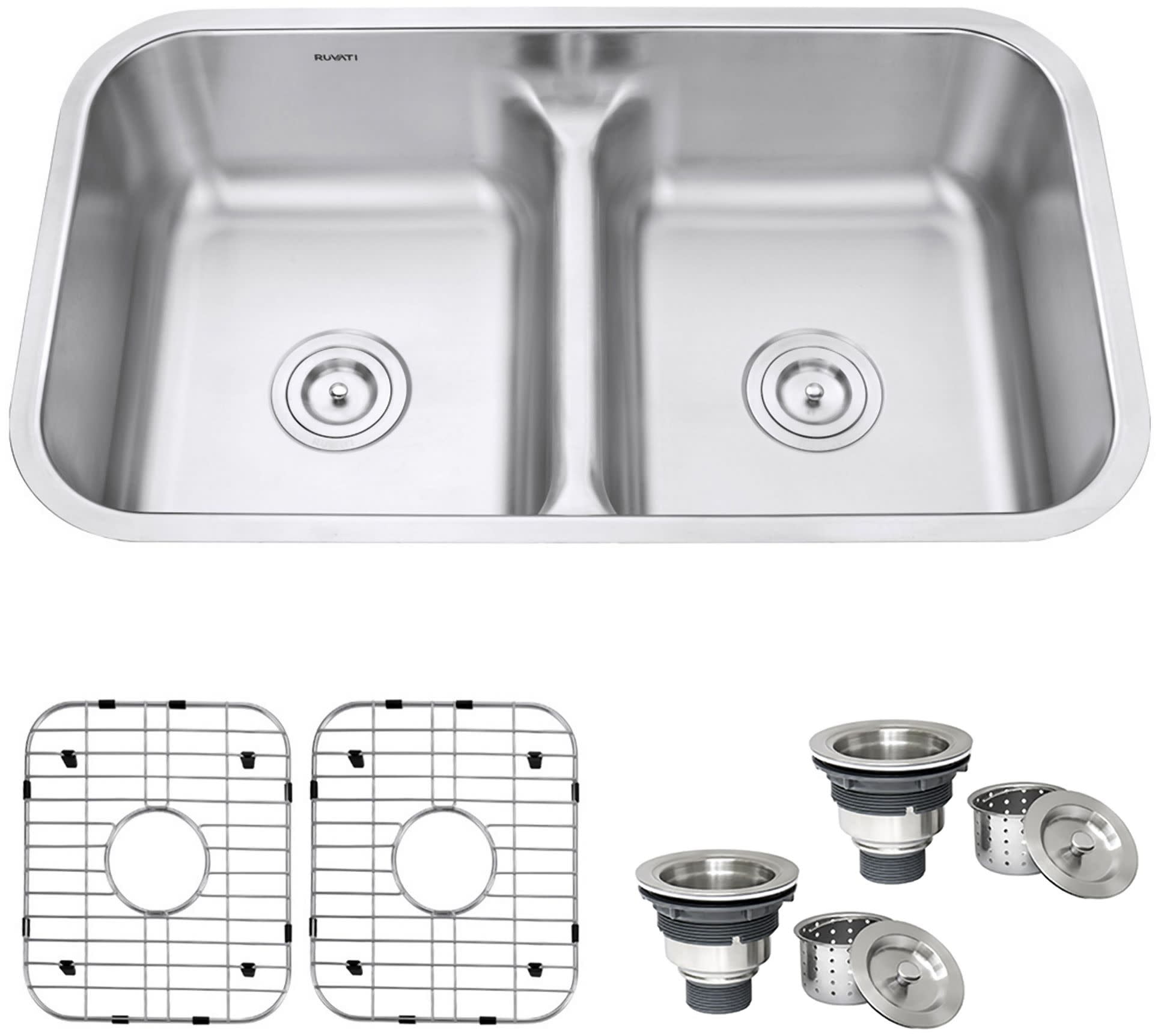 Ruvati Rvm4350 Parmi 32 1 4 Undermount Double Basin 16 Gauge Stainless Steel Kitchen Sink Walmart Com