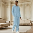thumbnail image 2 of Solid-Color Textured Casual Collared Pullover Long-Sleeve Top And Pants Sports Set, 2 of 5