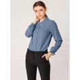 thumbnail image 3 of Blusa de Manga Larga Allegra K con cuello Peter Pan y volantes Azul polvoriento L, 3 of 6