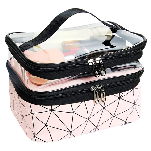 Toiletry Bag Large Capacity Clear Double Layer Cosmetic Bag Travel Makeup Bag