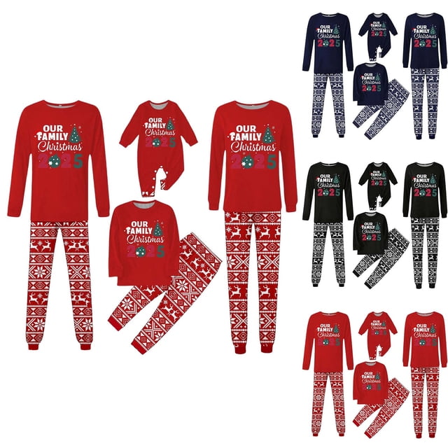 Zhanying Pajamas Pyjamas de Noël Assortis pour la Famille Ensembles 2025 2 Pcs Sets pour Couples Pyjamas de Noël Pyjamas des Fêtes Pyjamas de Noël Rouges