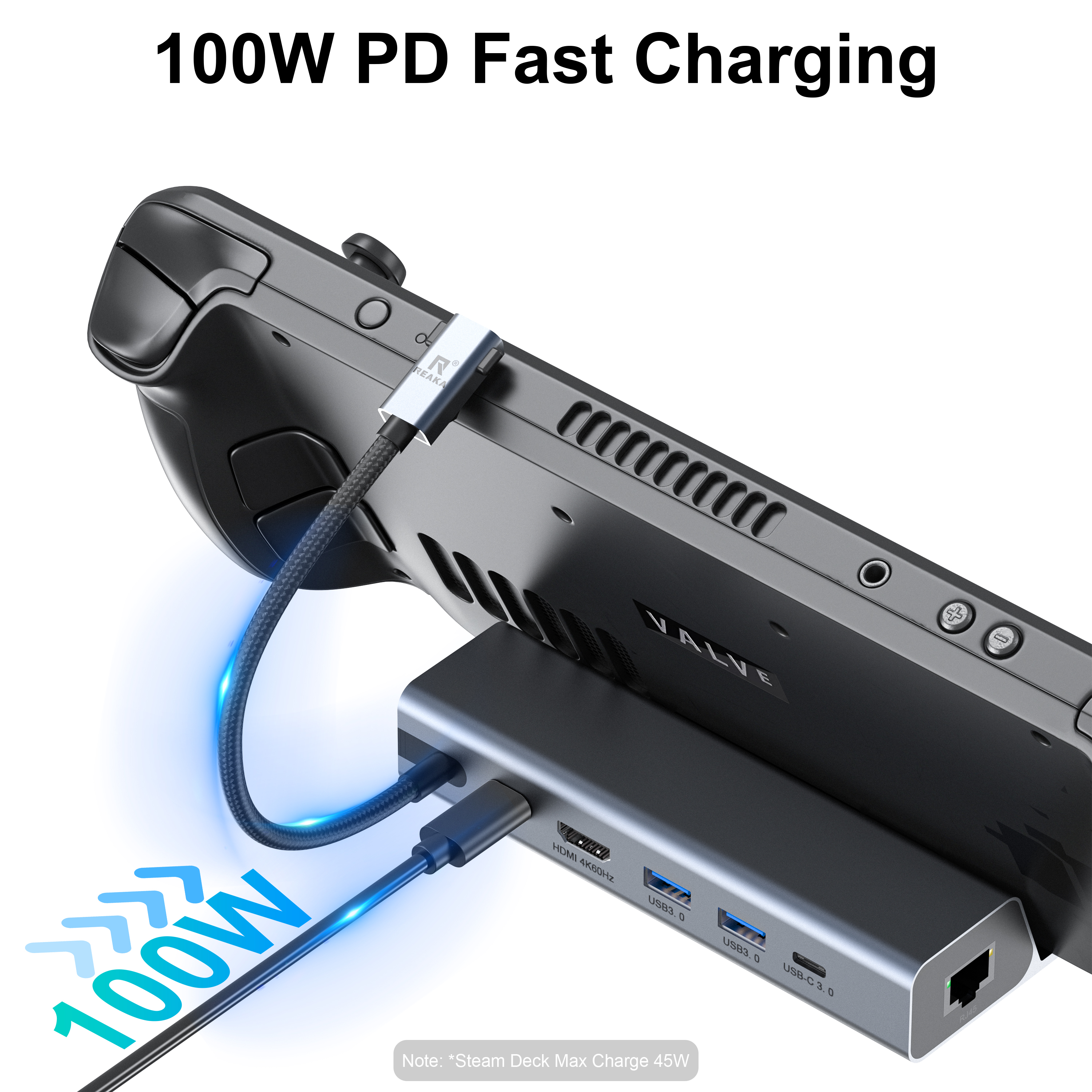 Docking Station Für Steam Deck & Rog Ally - 8-in-1 USB Hub Mit 4K HDMI, LAN, USB 3.0, SD/TF, 100W PD
