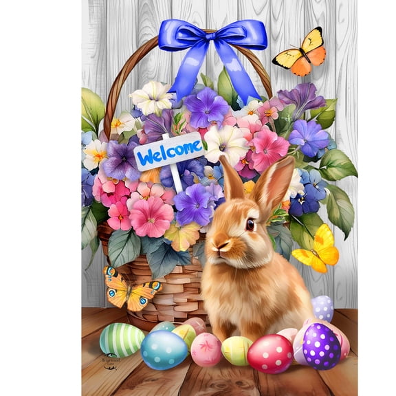 Briarwood Lane Easter House Flag 40x28 For Outdoor Welcome Bunny and Basket For Easter House Flag