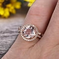 thumbnail image 2 of Milgrain Art Deco 2.25 Carat 6mm Round Cut Morganite Engagement Ring On 10k Rose Gold Promise Ring Bridal Ring Set Halo Anniversary Gift, 2 of 5