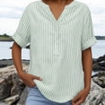 thumbnail image 6 of Endives Women's Linen T-Shirt Stand Color Striped Printed Loose Casual Short Sleeve T Shirt Women's Plus S-5XL Light Green, 6 of 7