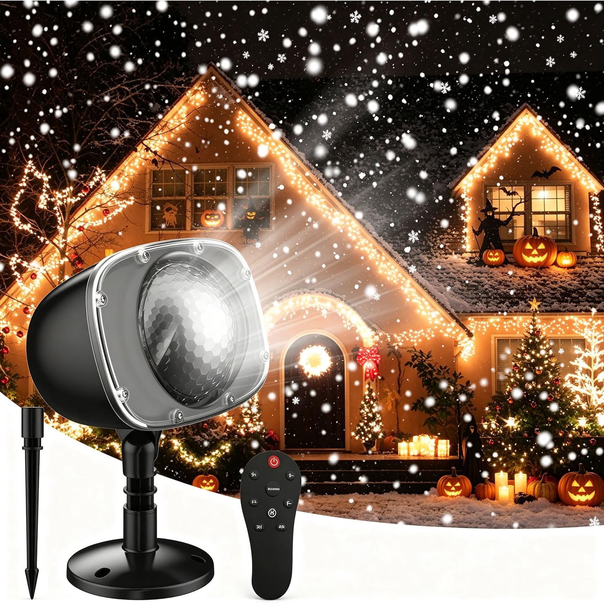 Halloween Snowfall Projector Lights Christmas Indoor Outdoor Holiday Lights with Remote Control White Snow for Halloween Xmas Party Wedding Garden Landscape Decoration(Snow Spots)