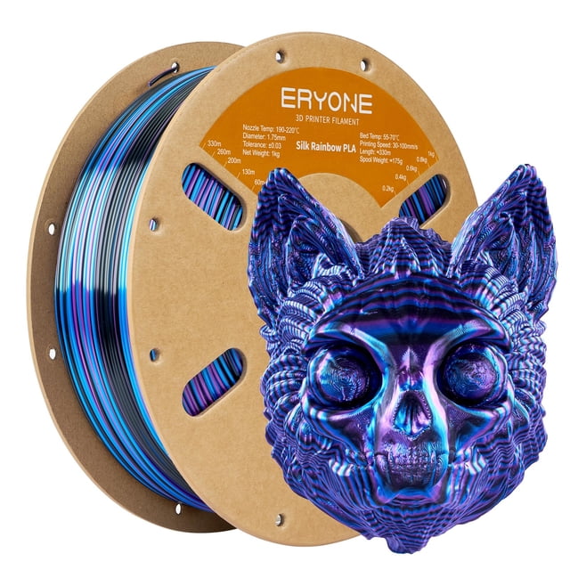 Filamento Pla Para Impresora 3D Eryone Silk Twist Rainbow 1,75 +/-0,03 Mm Filamento Multicolor Brillante Pla 1 Kg (2,2 Libras) Obsidiana (Negro Azul Púrpura)