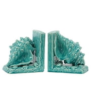 Urban Trends Collection: Ceramic Seashell Bookend Gloss Finish Turquoise