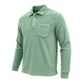 thumbnail image 4 of Conairie Long Sleeve Polo Shirts for Men Daily Loose Simple Corduroy Waffle Lapel Quarter Button Polo Shirt Casual Ribbed Stand Collar Tops with Pocket GN1 L, 4 of 4