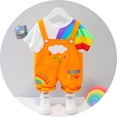 thumbnail image 3 of LNMQLPDBS Toddler Boy Short Summer Rainbow Printed Short Sleeve T Shirt + Cartoon Overalls Suspender Pants with Embroided 2pcs Outfits Unisex Kids Clothes Sets Baby Girl Set for Outdoor Play, 3 of 8