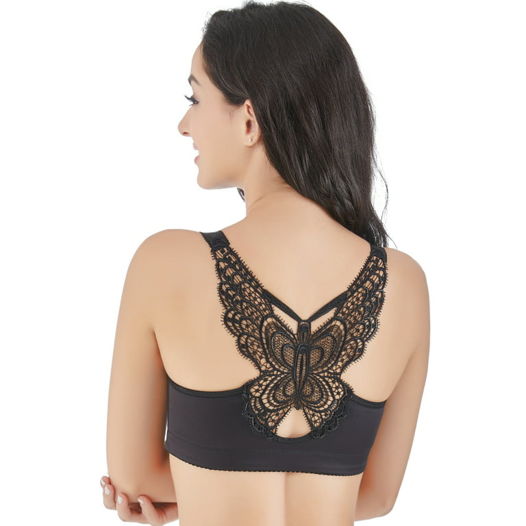 Valcatch Women Wire-Free Push Up Bra Seamless Front Closure Lace Butterfly  Daily Bra