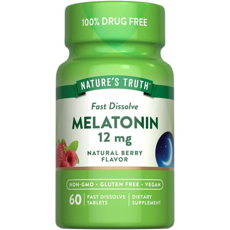 Melatonin 12mg | 60 Fast Dissolve Tablets | Berry Flavor | Non-GMO, Gluten Free | by Nature's Truth