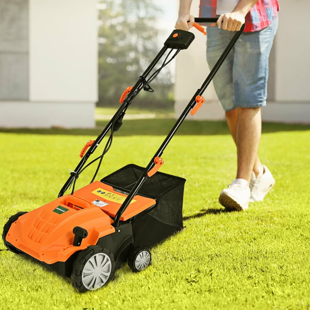 Spaco 13 Inch 12 Amp Electric Scarifier with Collection Bag and Removable Blades, Outdoor Tools for Garden, Backyard, Garden Care Tools for Lawn-Orange