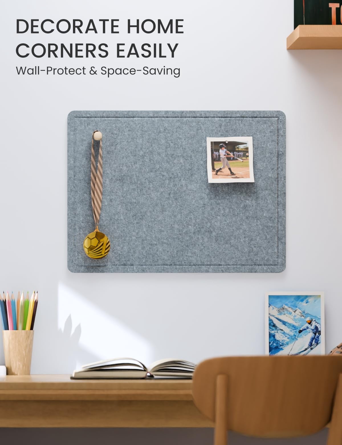 Bulletin Board  23.6" X 17.5" Cork Alternative With 12 Safe Removable Adhesive Tabs Foldable Felt Pin For Home Office Classroom Bedroom Entryway Walls-blue Gray