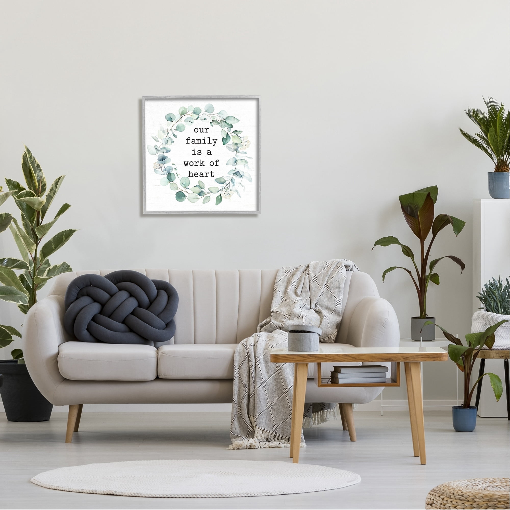 Stupell Industries Work Of Heart Family Phrase Botanical Blooms Wreath Graphic Art Gray Framed Art Print Wall Art, Design by Lettered and Lined