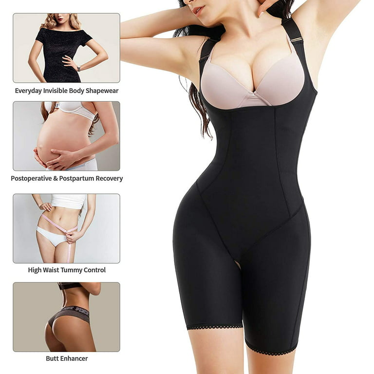 Eleady Women Shapewear Bodysuit for Tummy Control Fajas Full Body shaper  Thigh Slimmer High Waist Trainer Butt Lifter Shorts(Black Large) 