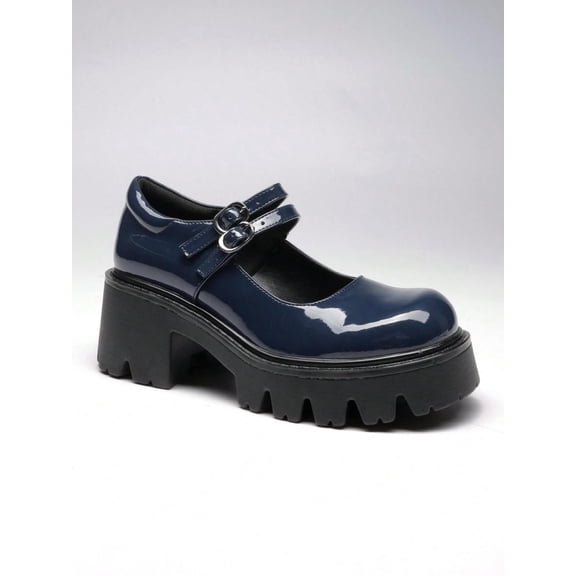 Women's Mary Jane Platform Pumps Low Heel Chunky Round Toe Chic Y2K Double Strap Design with Padded Collar