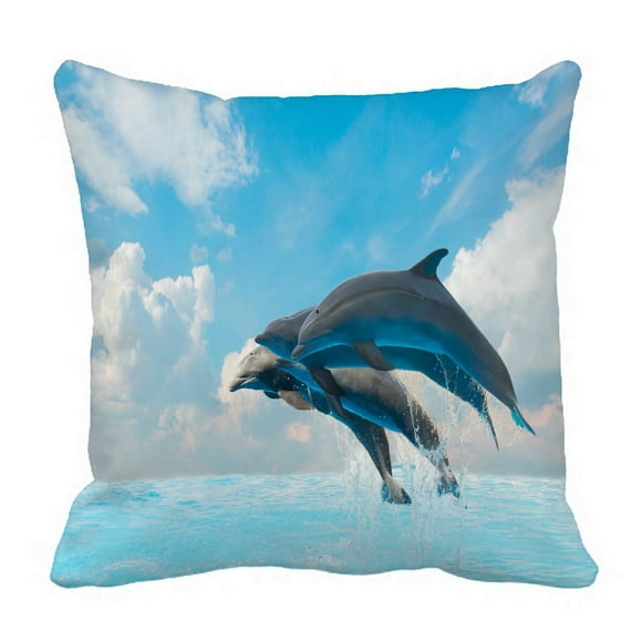 EREHome group of jumping dolphins beautiful seascape Pillow Case Pillow Cover Cushion Cover 16x16 Inch