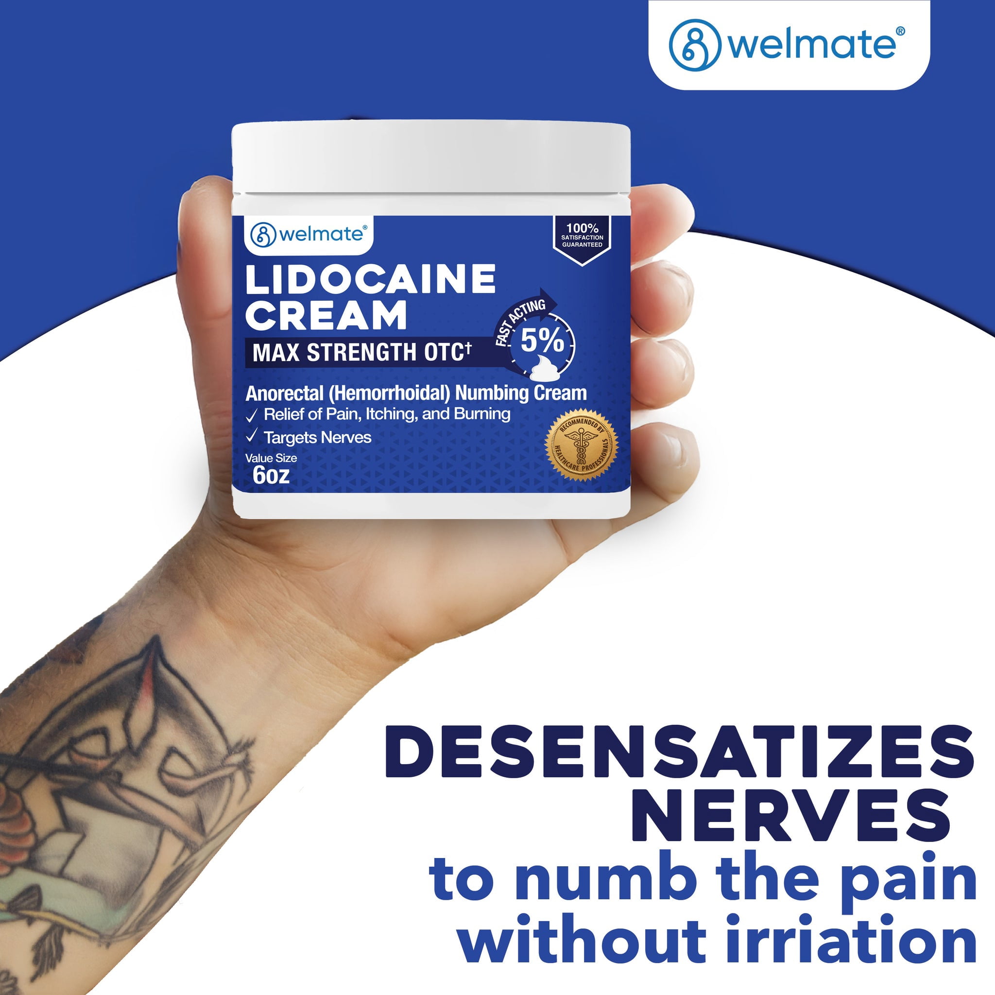WELMATE 5% Lidocaine Cream, Pain Management, Numbing Cream, 6oz