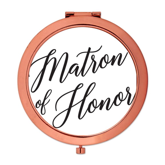 Koyal Wholesale Rose Gold Compact Mirror Matron of Honor Wedding Gift, White, 1-Pack