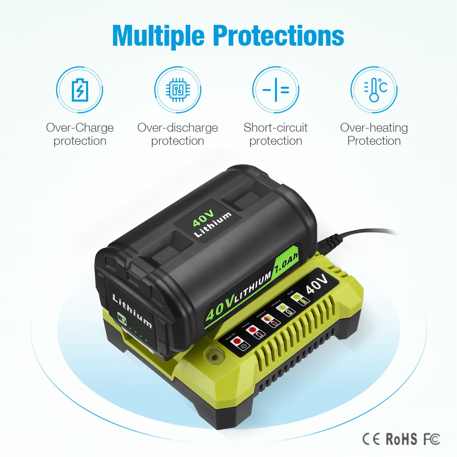 40V 7.0Ah Lithium-Ion Battery and Rapid Battery Charger OP401 for Ryobi 40 Vlot Power Tools OP4026 OP40602 OP4050A OP4040 OP4030