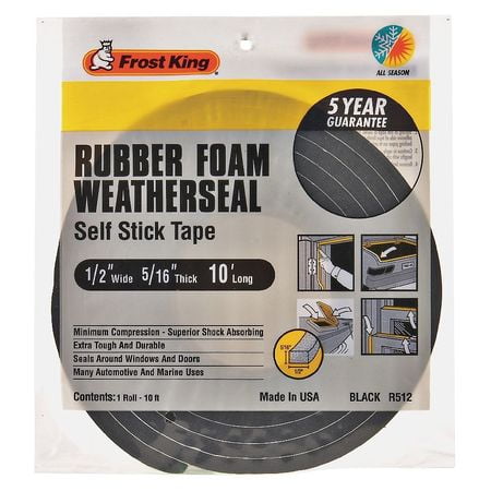 FROST KING Spnge Rubber Foam Tape,1/2Inx10 ft,8 mi R512H