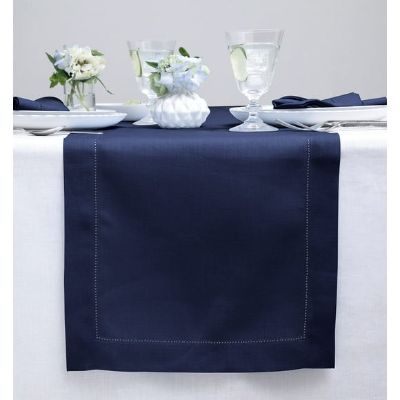 Tapete de mesa Solino Home Linen, azul marino, 183 cm de largo, 100% lino