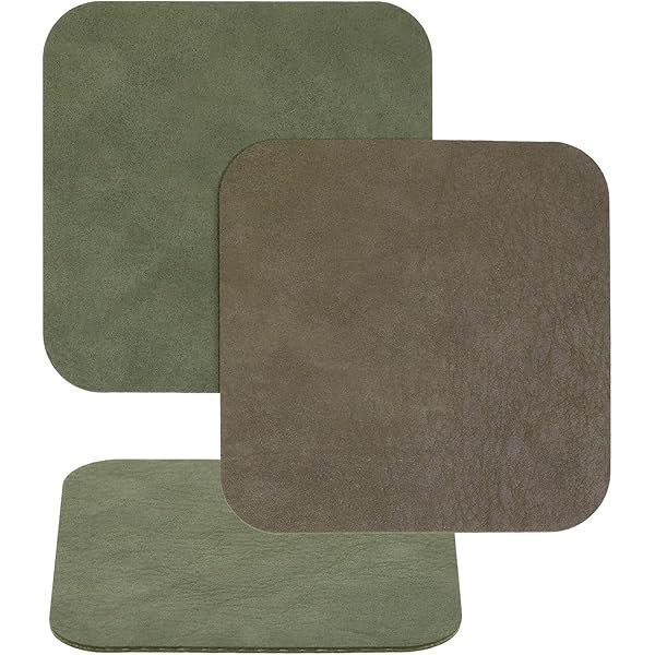 wonima44 3pcs Leather Bar Coaster Modern Cup Drink Mat Plate Creative Rug Mug Pad for Outdoor Table Cold Hot Drink Coffee Tea Kitchen Decor House Warming,Square 10cm/3.93inch (Green & Light Brown)