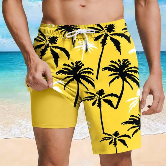 YOIAVAIOY Mens Swim Trunks with Compression Liner 5 inch Inseam Quick Dry 2 in 1 Swimming Board Shorts Summer Beach Lightweight Shorts with Zipper Pockets Multicolor M