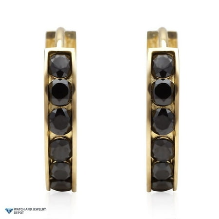 0.5' Hoop Huggie Earrings - 14k Yellow Gold 0.8Ct Black Simulated Diamond Huggie Hoop Earrings 0.5