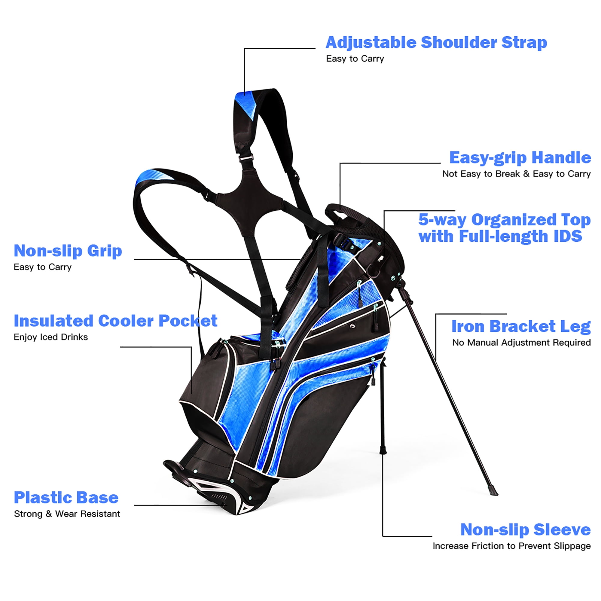 Costway Golf Stand Cart Bag Club w/6 Way Divider Carry Organizer Pockets Storage Blue