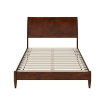 Solid Wood Low Profile Sleigh Bed with USB Ports - Full Size Platform Bed Frame, Walnut Finish