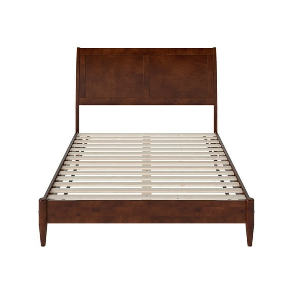 Solid Wood Low Profile Sleigh Bed with USB Ports - Full Size Platform Bed Frame, Walnut Finish