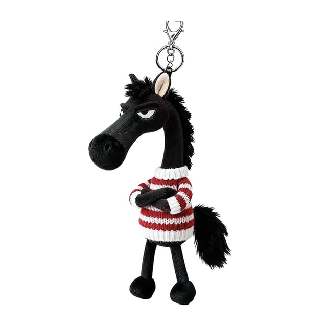 Llavero de caballo de peluche, suave y lindo colgante de caballo de dibujos animados en suéter, amuleto de mascota del año del caballo con llavero para mochila, bolso, decoración de llaves de coche