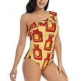 thumbnail image 3 of Sikiie Hot Chili Print Women One Piece Swimsuits Tummy Control One Shoulder Bathing Suits Ruffle Swimwear, From S to XXL-Large, 3 of 6