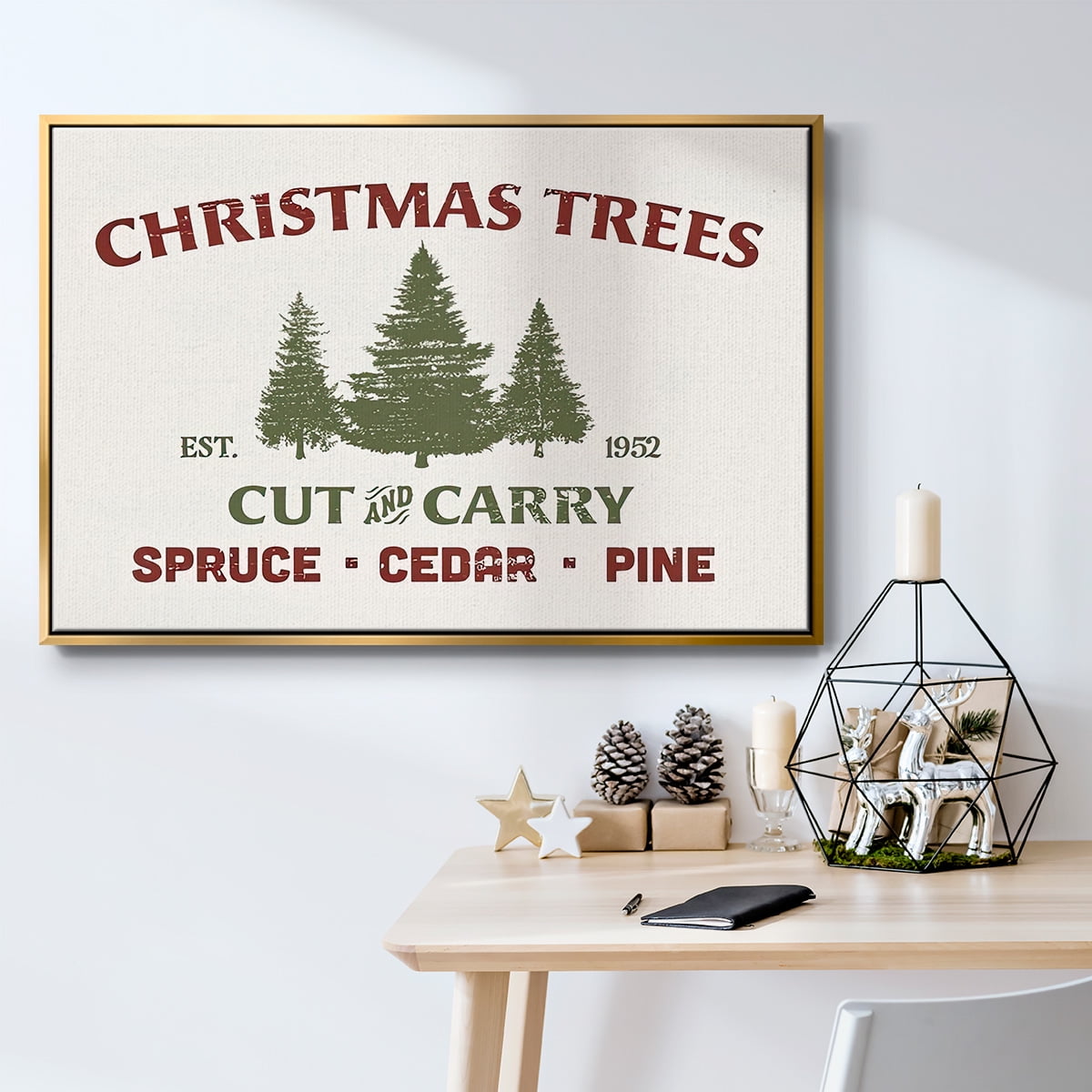 Christmas Farm Sign I - Framed Gallery Wrapped Holiday Canvas - 25 x 37 - Gold Frame